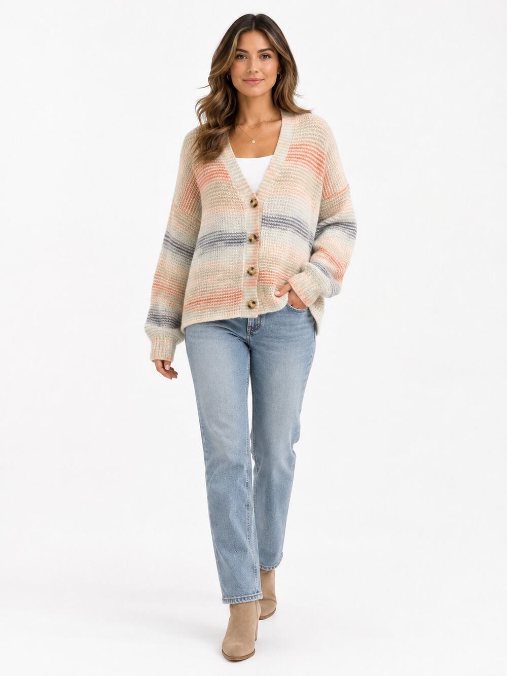 CC246 AMERICAN RAG CIE STRIPED OVERSIZED CARDIGAN SWEATER WOMENS LARGE